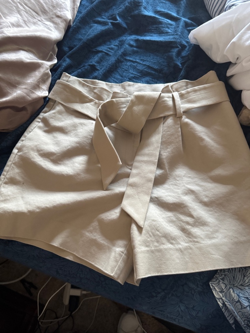 The Limited High-Waist Tie-Belt Shorts in Beige